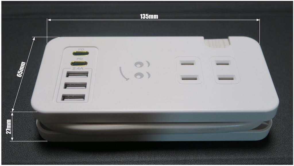 PD対応USBポート付き電源タップのサイズ